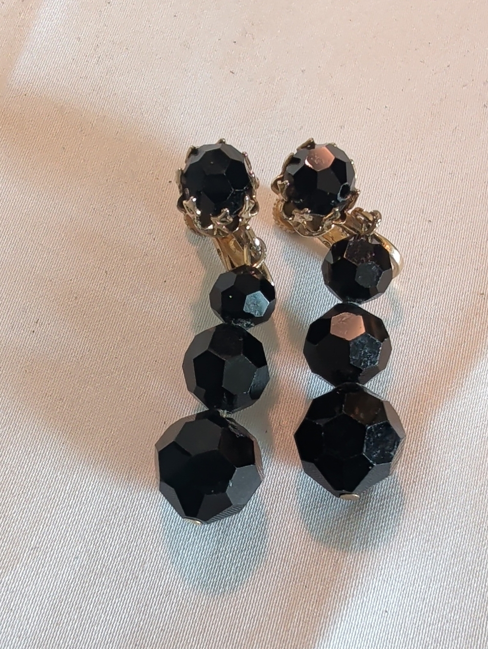 Vintage Vendome Black Faceted Drop Clip Earrings